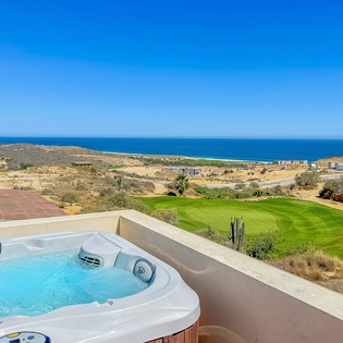 Rooftop terrace with hot tub and fire pit