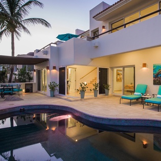 Patio with pool and view