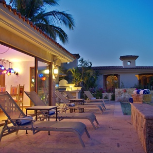 Outdoor lounge chairs on patio