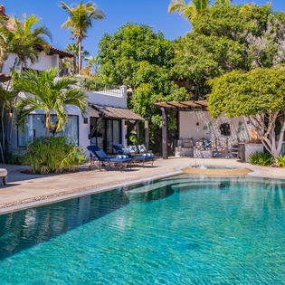 Poolside view of villa's exterior
