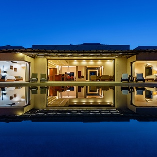 Villa exterior during evening