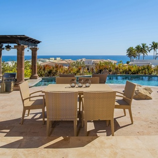 Terrace with ocean views and dining table