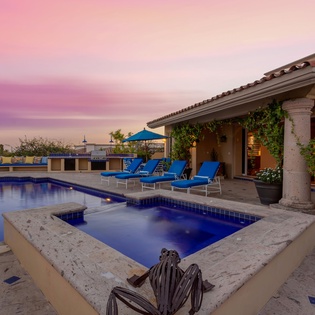 Gorgeous patio with ocean views during sunset