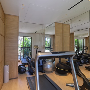 Your private fitness sanctuary awaits with state-of-the-art equipment, mirrored walls, and garden views to energize your workout routine.