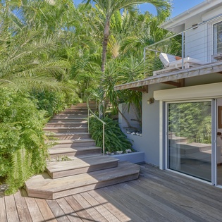 Modern tropical retreat surrounded by lush palms and natural beauty, with seamless indoor-outdoor living.