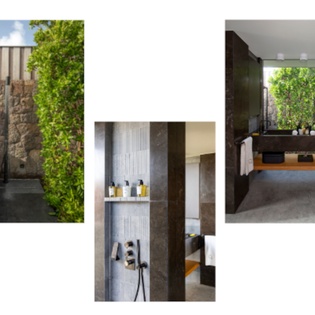 Luxurious spa-inspired bathrooms featuring sleek stone finishes, rainfall showers, and serene garden views create your perfect retreat.