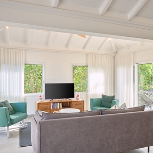 Unwind in your bright, airy living room where natural light streams through floor-to-ceiling windows, creating the perfect space for relaxation.