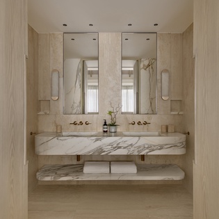 Indulge in your spa-like bathroom with stunning marble vanity, elegant double mirrors, and premium amenities for your ultimate relaxation.