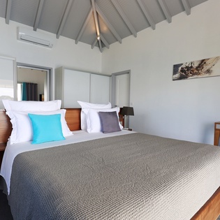 Unwind in your modern bedroom with soaring vaulted ceilings, crisp linens, and stylish touches that create the perfect retreat.