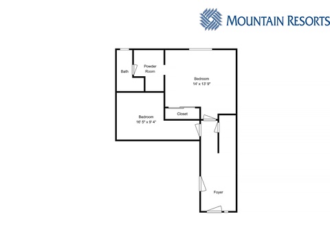 The layout shows two comfortable bedrooms, a full bath with powder room, organized closets, and a welcoming foyer—all thoughtfully arranged for your stay.