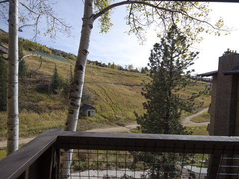 A tranquil mountain setting framed by aspens and evergreens, with rolling hillsides stretching toward distant peaks—offering a peaceful retreat surrounded by natural beauty.