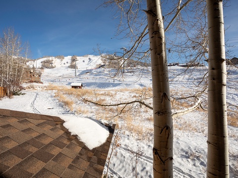 Snow-covered slopes and mountain views frame the property, located in a scenic winter destination perfect for skiing and outdoor adventure.