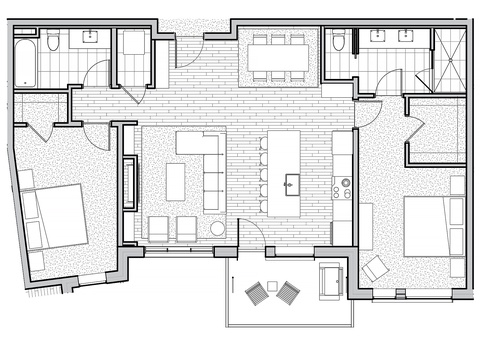 A thoughtfully designed floor plan reveals two bedrooms with en-suite bathrooms, an open-concept living and dining area, a fully equipped kitchen, and your own private balcony for relaxing outdoors.