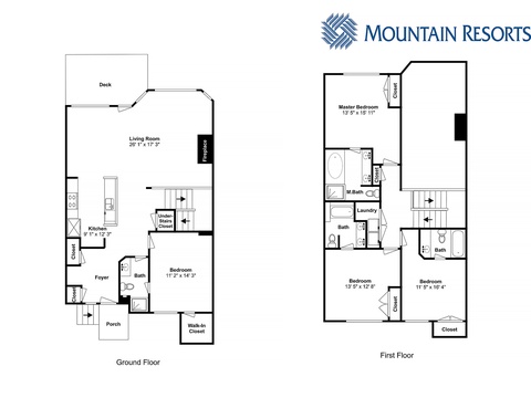 Complete floor plan showing a two-story vacation home with open-concept living, four bedrooms, and multiple bathrooms for your group's comfort.