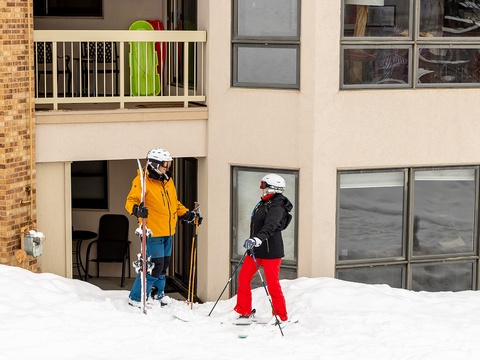 The property offers ski-in convenience with direct slope access from your unit, letting you glide straight from the mountain to your doorstep after a day on fresh powder.