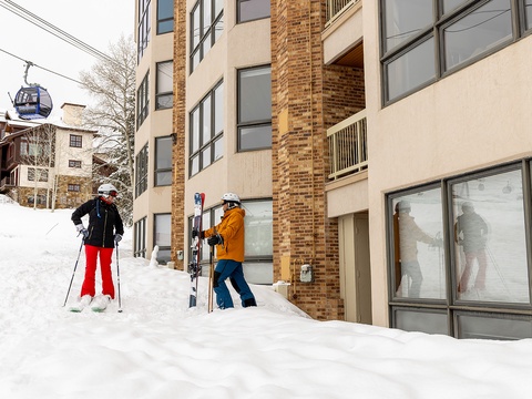 A ski-in property at the base of the slopes, where you can step out the door directly onto fresh powder and catch the gondola just steps away.