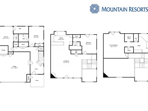 This three-story layout offers spacious comfort with four bedrooms, a well-equipped kitchen, open living areas, garage, and plenty of storage to make your mountain retreat feel like home.