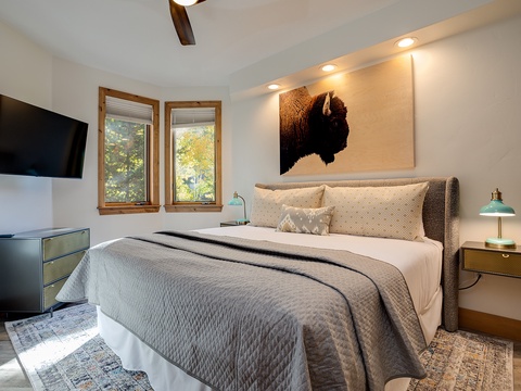 Sink into plush bedding and unwind in your private retreat, where modern comfort meets thoughtful design and warm natural light greets you each morning.