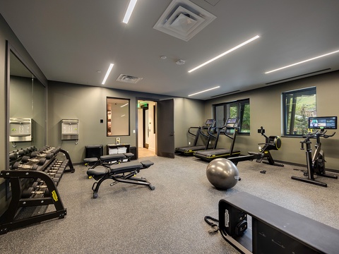 Stay active during your getaway with a fully equipped fitness center featuring cardio machines, free weights, and strength training equipment—all in a sleek, climate-controlled space with natural light.