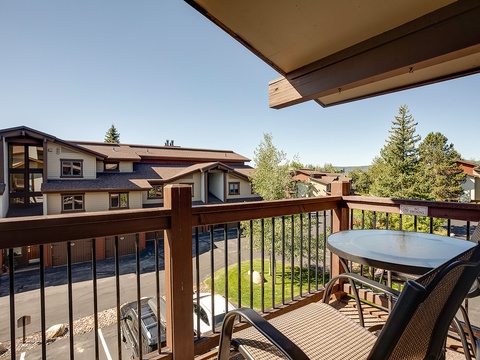 Your private balcony offers a peaceful spot to sip morning coffee while taking in the fresh mountain air and surrounding alpine scenery.