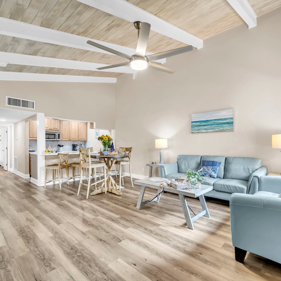 Open concept living room and kitchen area.