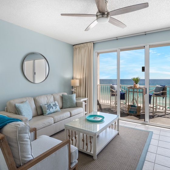 Gulf Dunes 606 - Pier Paradise - bright coastal living room with stunning gulf views.
