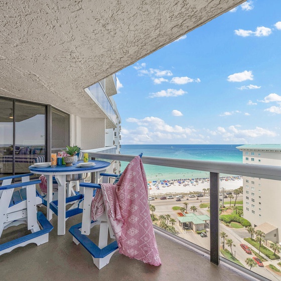 Your private balcony offers stunning gulf views where you can sip morning coffee while watching the turquoise waves meet pristine white sand.