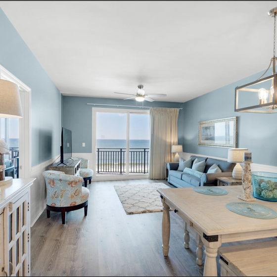 Step into your serene coastal retreat, where soothing blue tones and ocean views create the perfect backdrop for relaxation and memorable conversations.