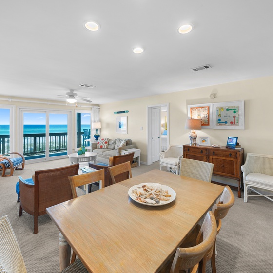 Spacious oceanfront living with stunning sea views from your dining table and cozy seating area.