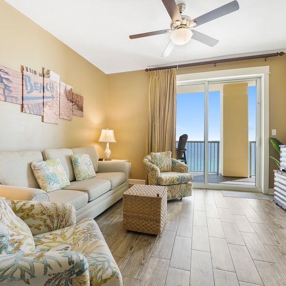 Sink into the plush seating of your coastal living room, where ocean breezes flow through and beach artwork sets the perfect vacation mood.