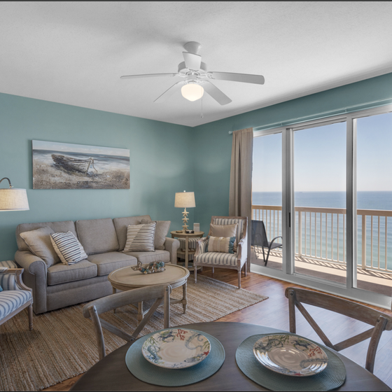 Relax in your coastal haven with panoramic ocean views, comfortable seating, and gentle sea breezes from your private balcony.