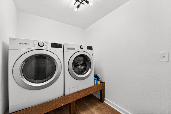 Your dedicated laundry space features a modern washer and dryer, making it easy to keep your travel wardrobe fresh throughout your stay.