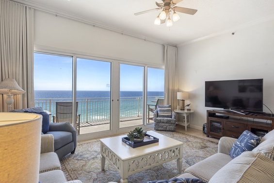 Expansive open concept living area with breathtaking beach views