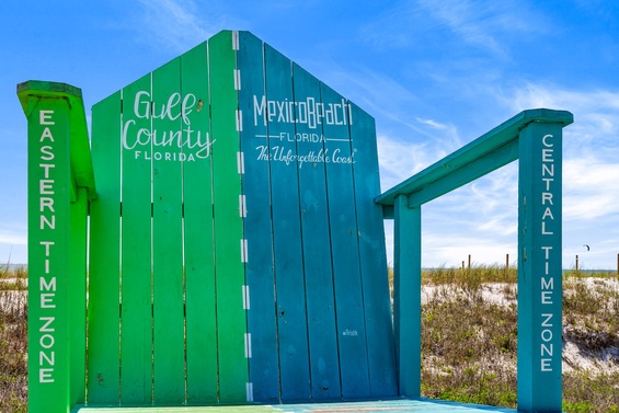 A colorful beach chair marks the threshold between Gulf County and Mexico Beach—welcoming travelers to this unforgettable stretch of Florida's coastline.