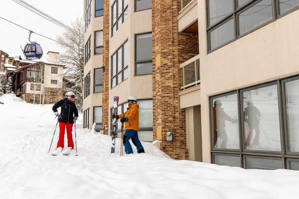 A ski-in property at the base of the slopes, where you can step out the door directly onto fresh powder and catch the gondola just steps away.