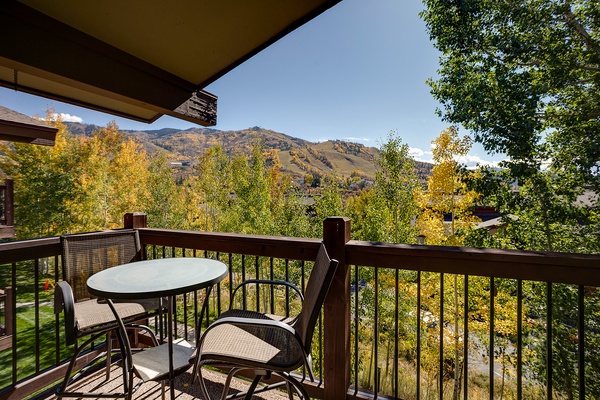 Step onto your private balcony where breathtaking mountain and autumn foliage views await, perfect for your morning coffee or evening relaxation surrounded by nature's beauty.