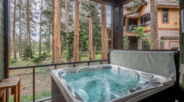 Slip into your private hot tub and let the forest views wash your stress away while you soak under the covered deck.