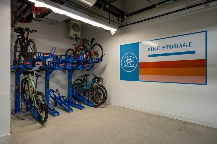 This property features a dedicated bike storage area with multi-level racks, keeping your gear secure and organized during your stay.