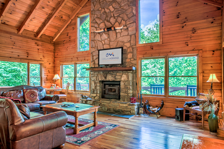 Living Area w/ Wood Burning Fireplace