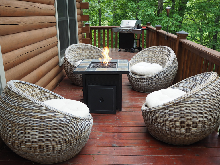 Deck with Fire Pit, Gas Grill and Seating