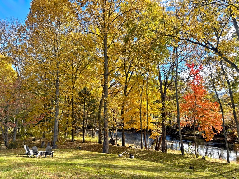 Take in the Beautiful Fall Foliage, Flowing River, and Fire Pit Fun