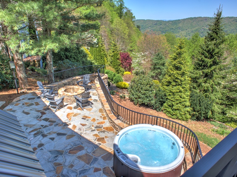View of the Hot Tub and Fire Pit from Deck