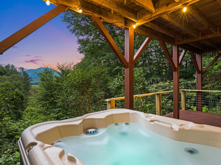 Covered Deck w/ Private Hot Tub & Mountain Views