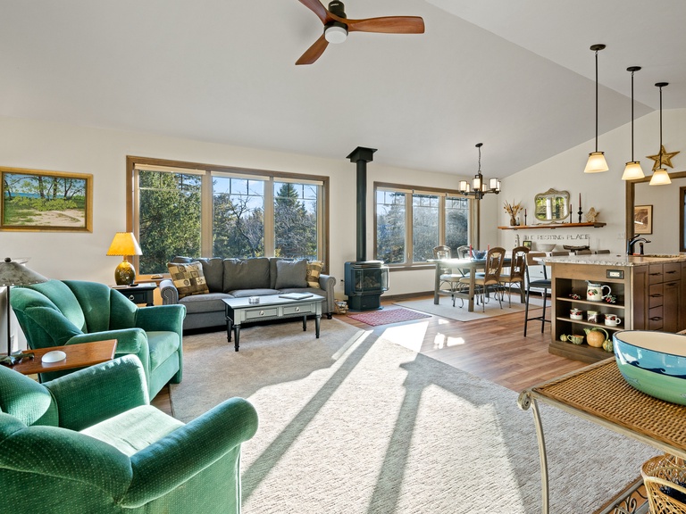 The main living space offers guests a large area to connect as well as enjoy the views