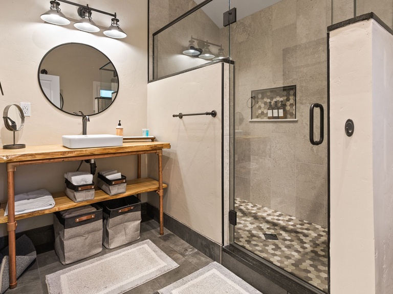 First floor full bath offers a walk-in shower