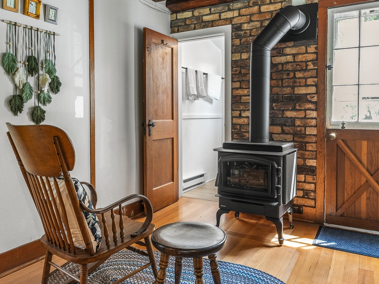 Wood burning stove in living room