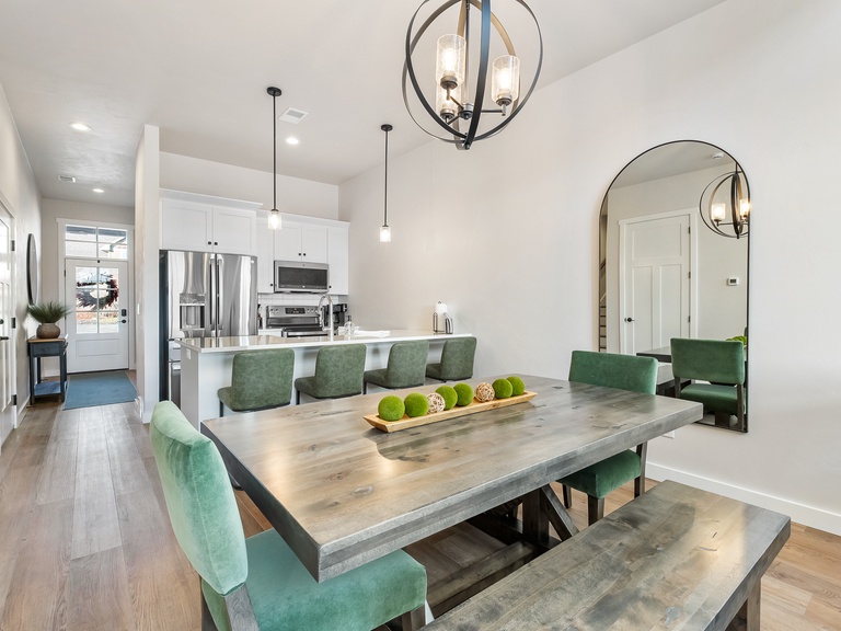 Open concept includes table and counter seating