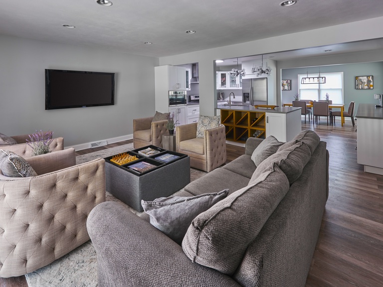 Spacious, and updated living area opens into the kitchen and dining area