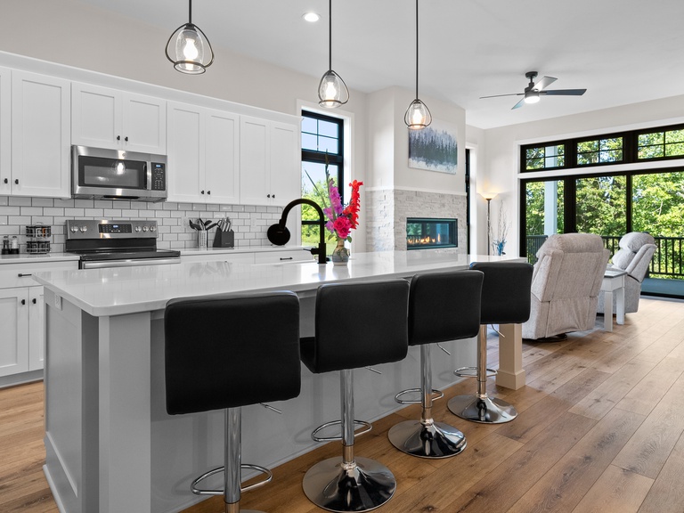 Quartz Island in kitchen seats 4 comfortably