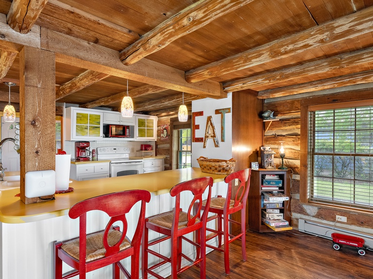 Breakfast bar has three stools